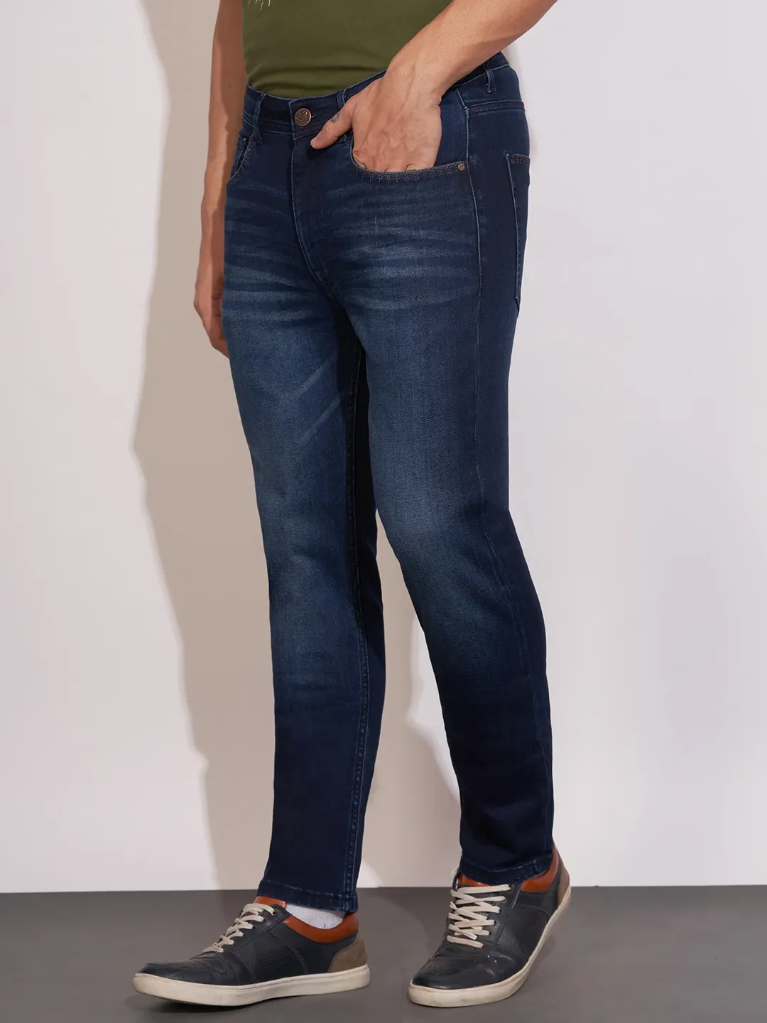 Dark Blue Straight Fit Denims For Men By Being Human Clothing - Image 2