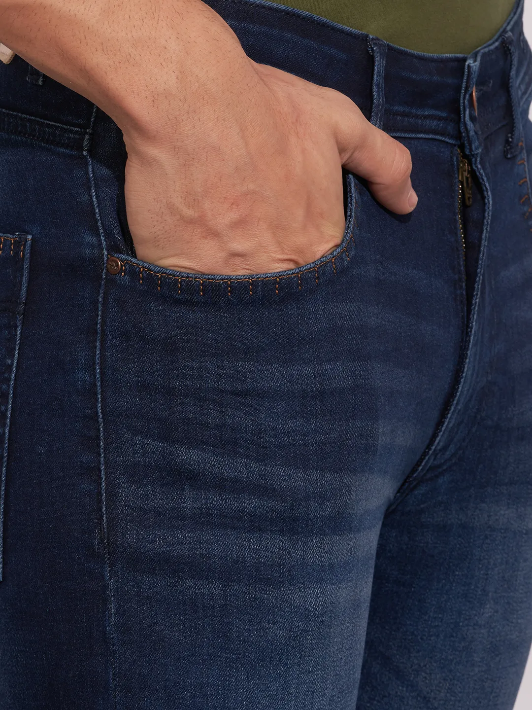 Dark Blue Straight Fit Denims For Men By Being Human Clothing - Image 5