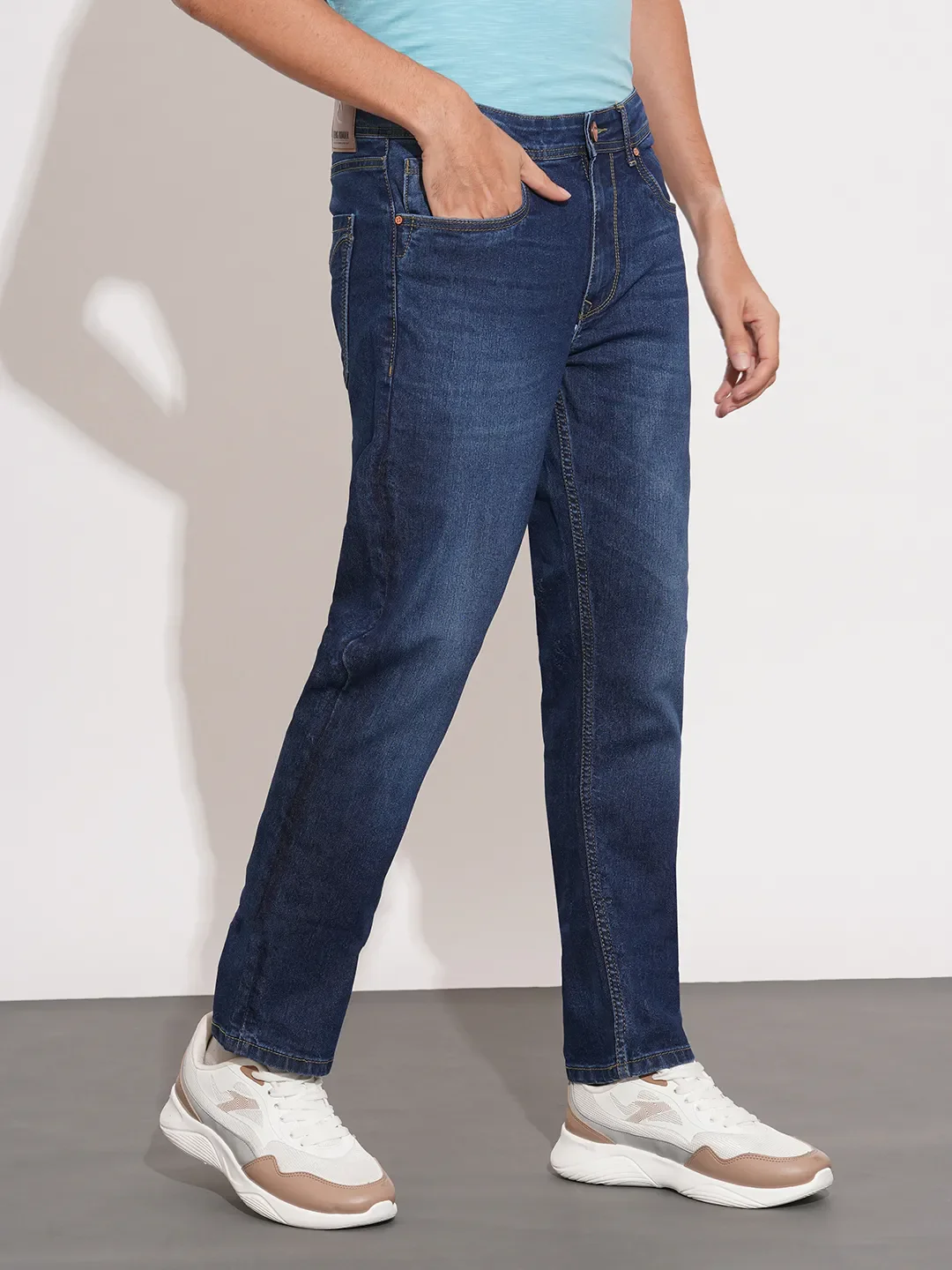Dark Blue Straight Fit Denims For Men By Being Human Clothing - Image 2