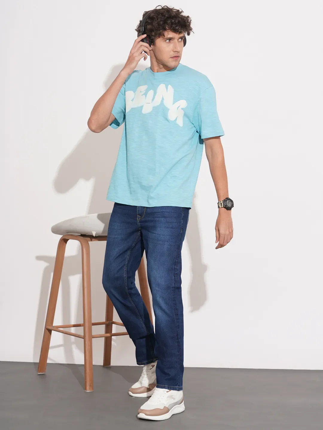 Dark Blue Straight Fit Denims For Men By Being Human Clothing - Image 4