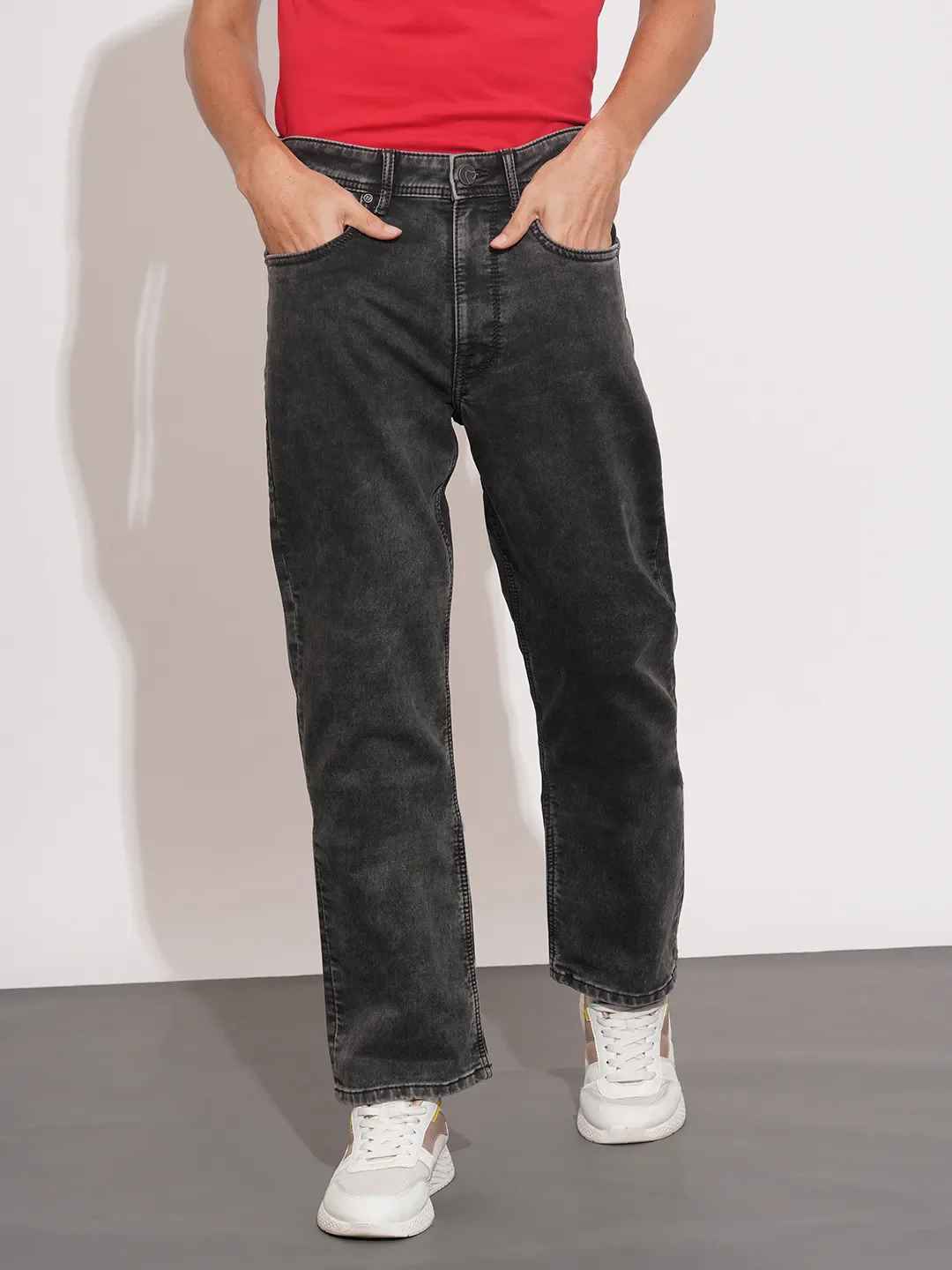 Grey Straight Fit Cotton Blend Men's Denims by Being Human Clothing