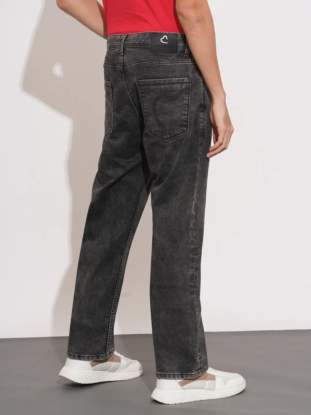 Grey Straight Fit Cotton Blend Men's Denims by Being Human Clothing - Image 3