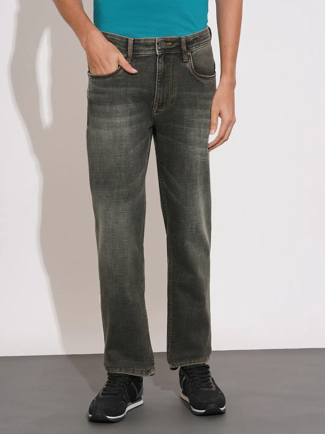 Grey Straight Fit Denims For Men By Being Human Clothing