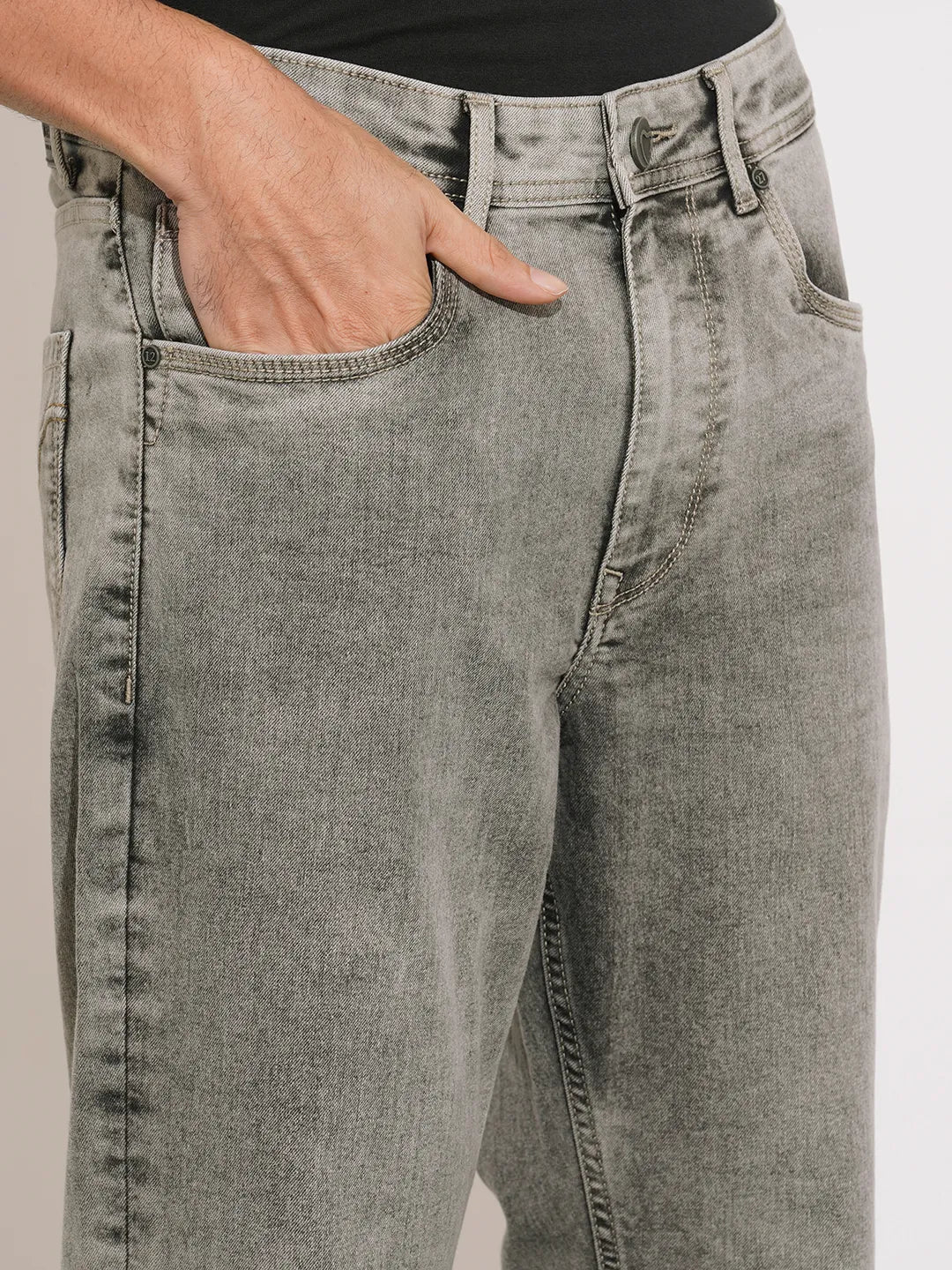 Grey Boot Cut Fit Denims For Men By Being Human Clothing - Image 5