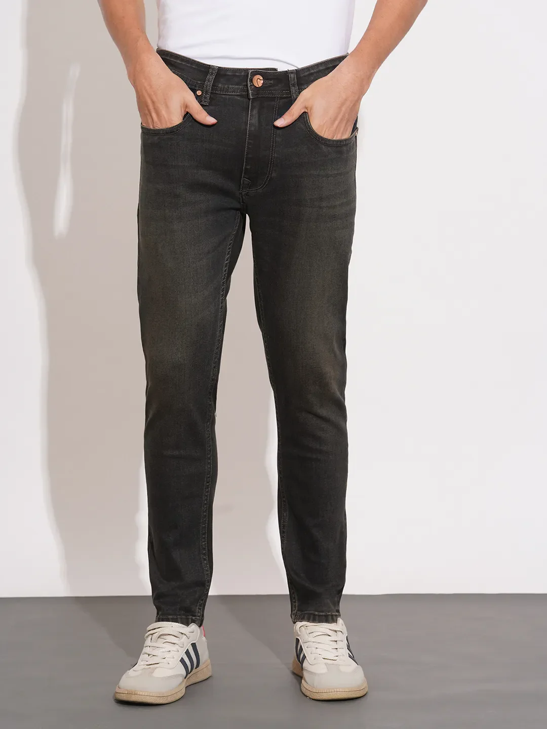 Grey Cropped Fit Denims For Men By Being Human Clothing