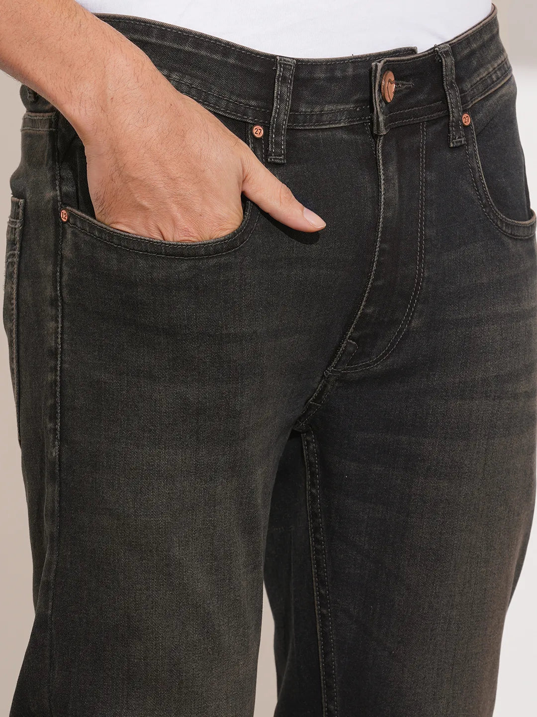 Grey Cropped Fit Denims For Men By Being Human Clothing - Image 5