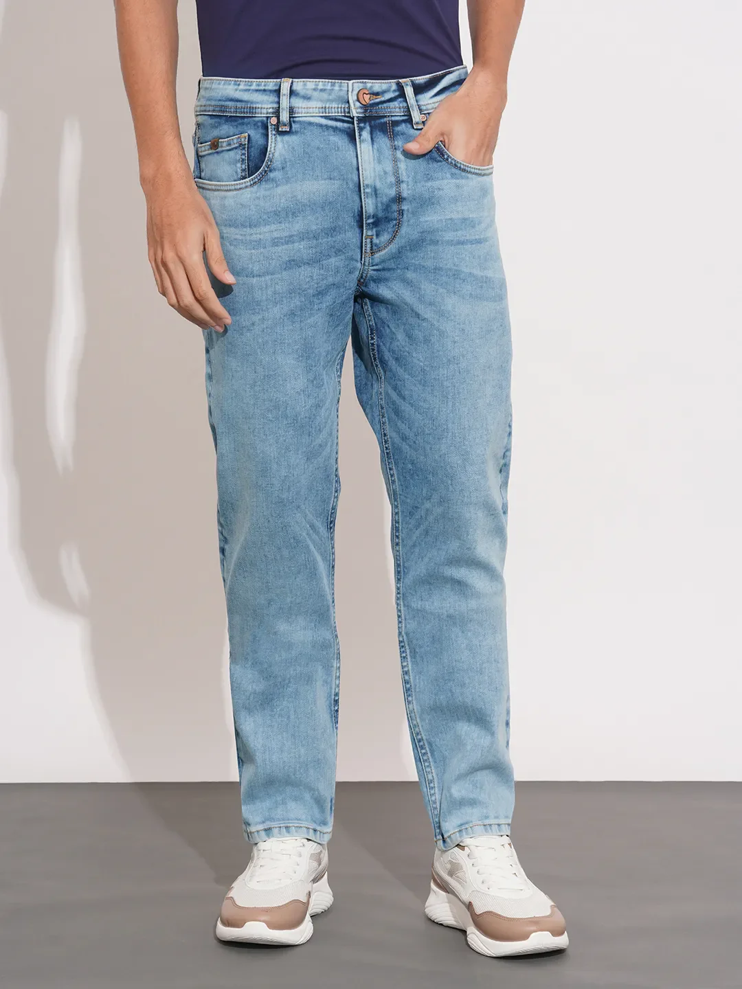 Blue Skinny Fit Cotton Blend Men's Denims by Being Human Clothing