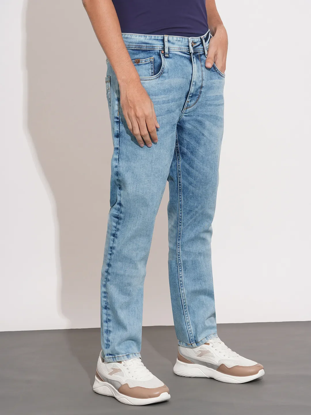 Blue Skinny Fit Cotton Blend Men's Denims by Being Human Clothing - Image 2