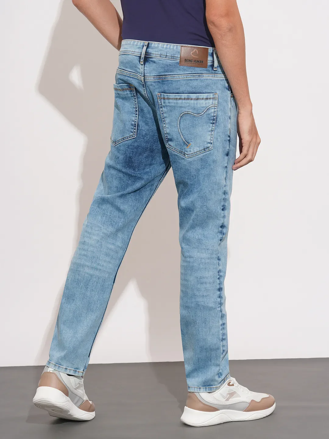 Blue Skinny Fit Cotton Blend Men's Denims by Being Human Clothing - Image 3