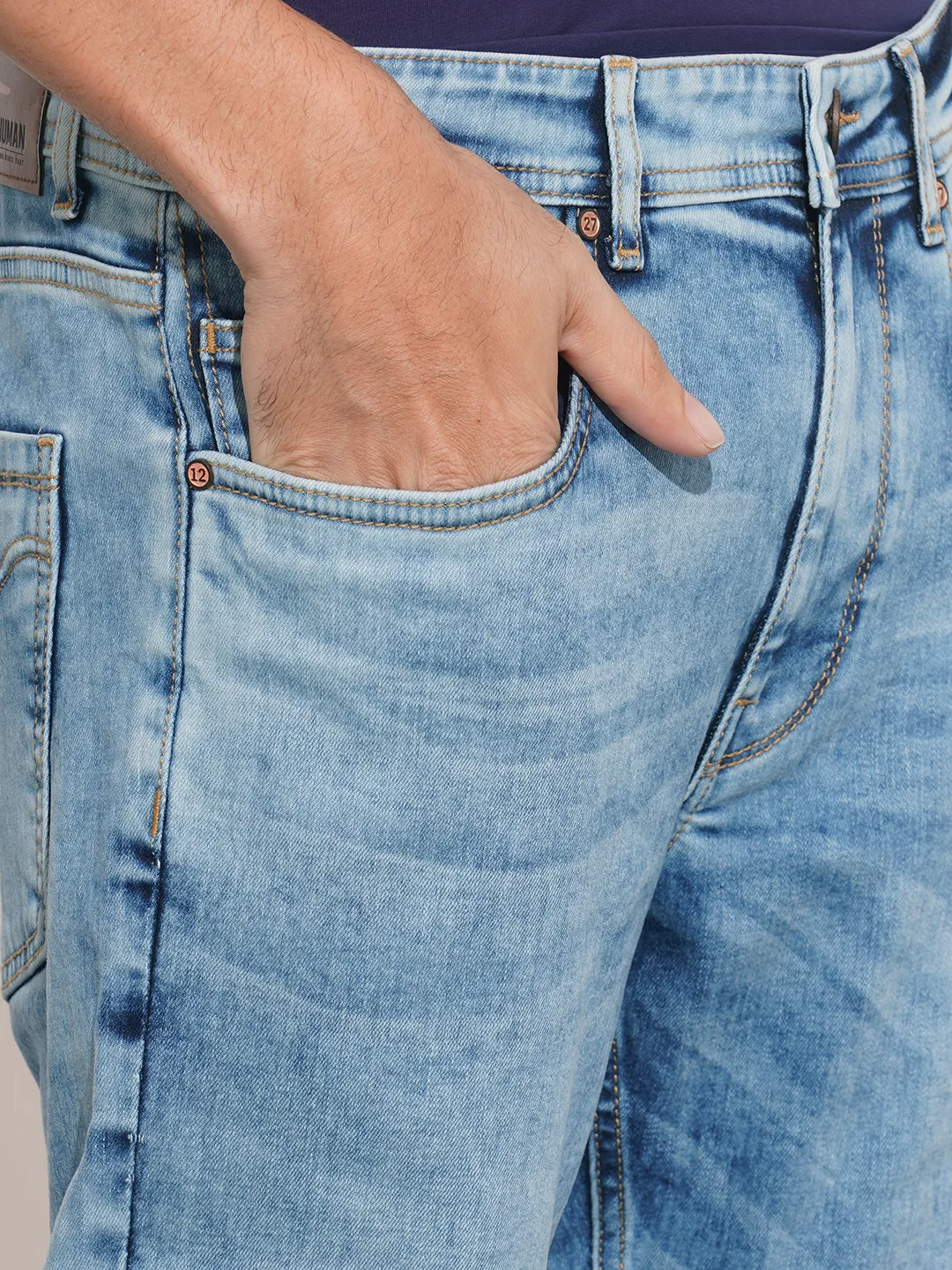 Blue Skinny Fit Cotton Blend Men's Denims by Being Human Clothing - Image 5