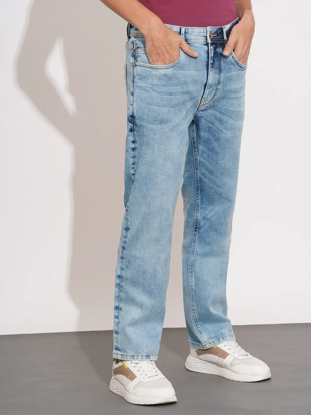 Blue Straight Fit Cotton Blend Men's Denims by Being Human Clothing - Image 2
