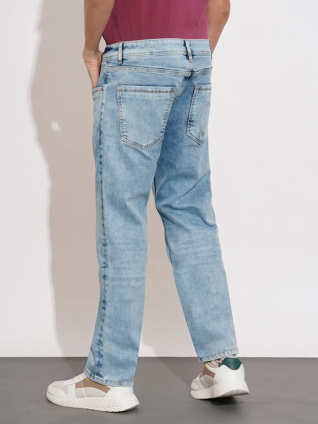 Blue Straight Fit Cotton Blend Men's Denims by Being Human Clothing - Image 3