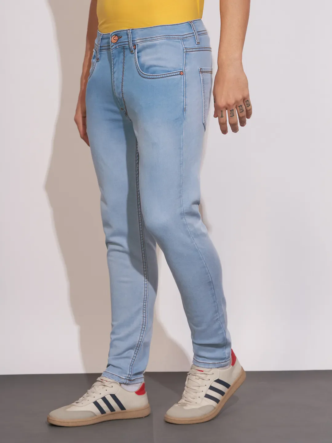 Light Blue Cropped Fit Denims For Men By Being Human Clothing - Image 2