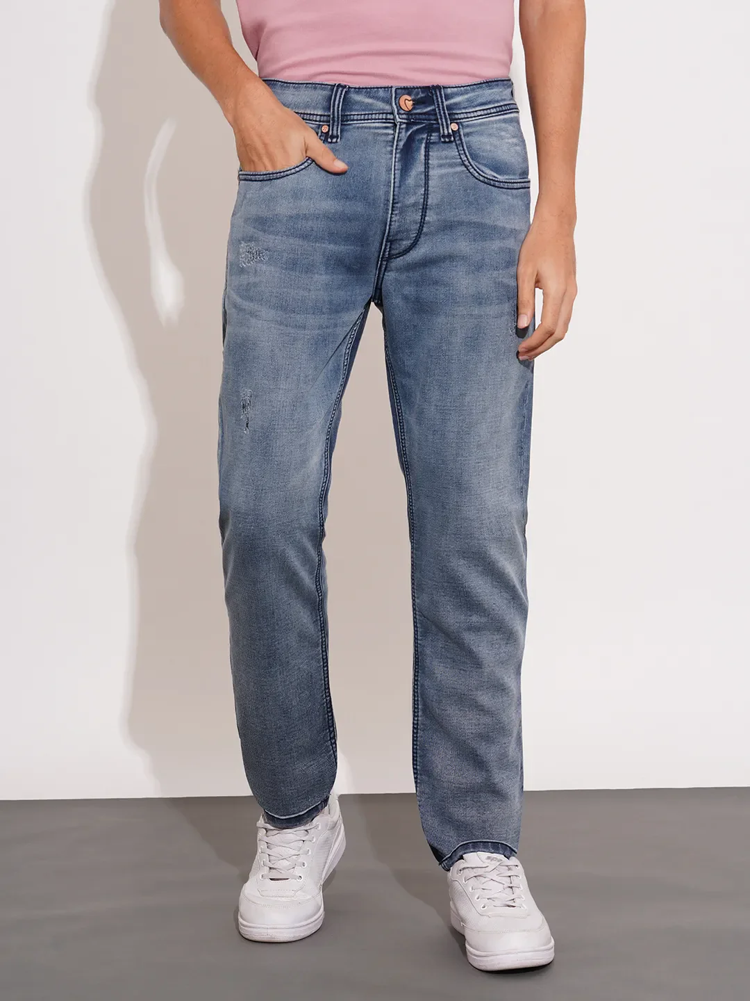 Light Blue Boot Cut Fit Denims For Men By Being Human Clothing