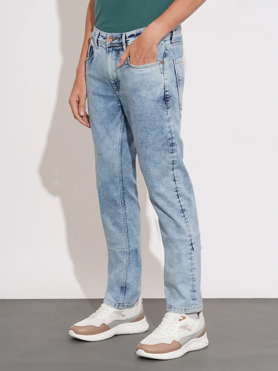Light Blue Straight Fit Denims For Men By Being Human Clothing - Image 2