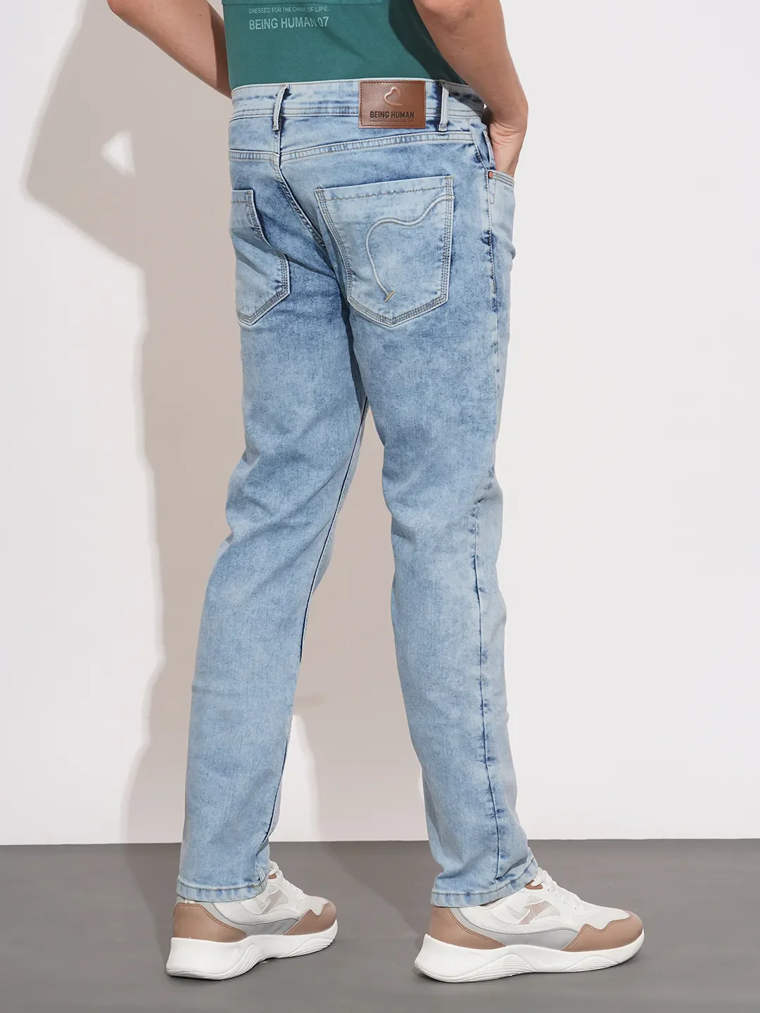 Light Blue Straight Fit Denims For Men By Being Human Clothing - Image 3