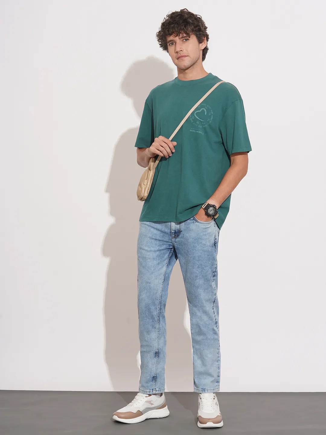 Light Blue Straight Fit Denims For Men By Being Human Clothing - Image 4