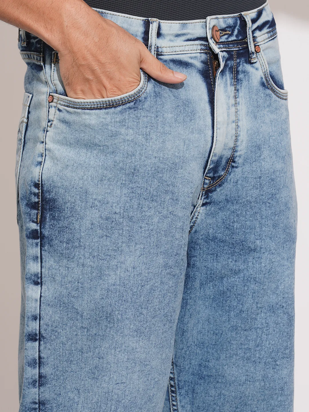 Light Blue Anti Fit Denims For Men By Being Human Clothing - Image 5
