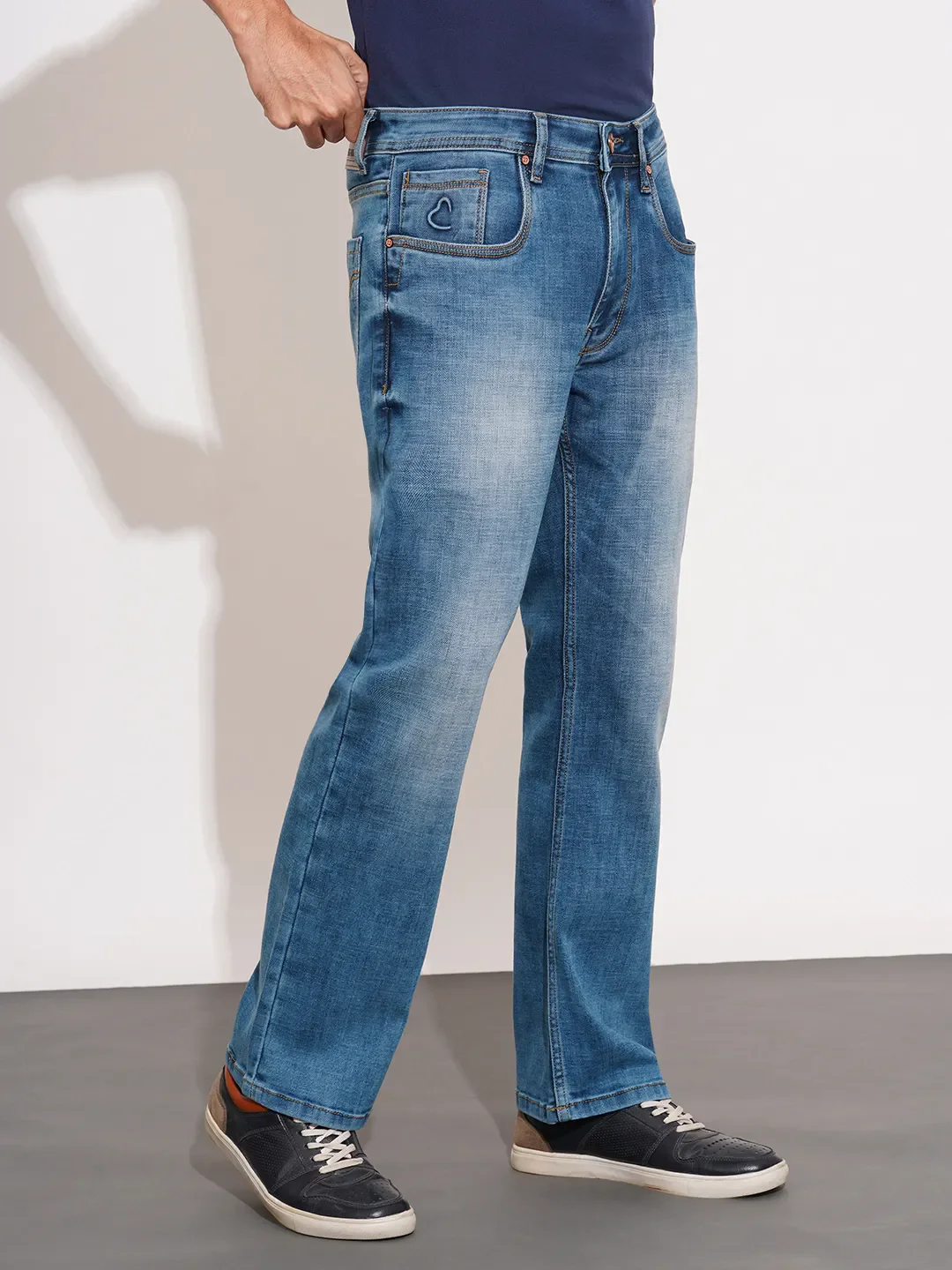 Blue Straight Fit Denims For Men By Being Human Clothing - Image 2