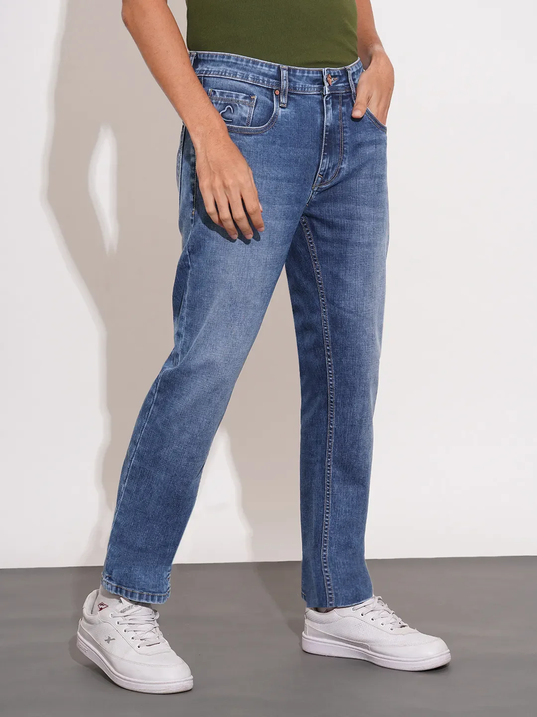 Blue Straight Fit Cotton Blend Men's Denims by Being Human Clothing - Image 2