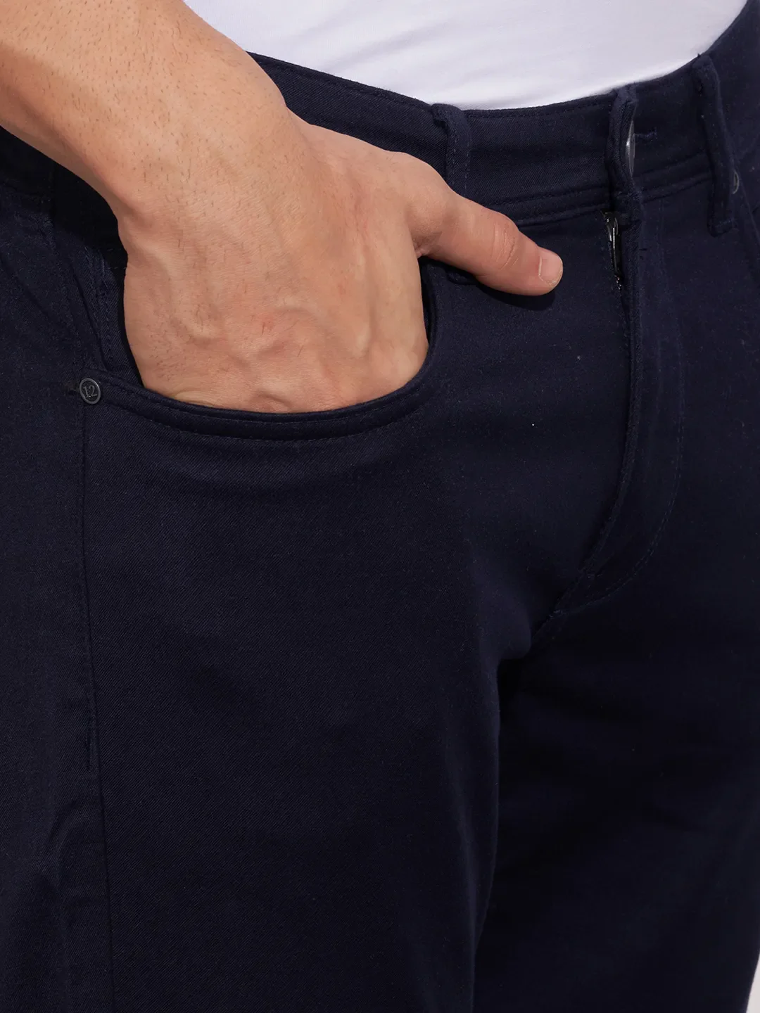 Navy Cropped Fit Denims For Men By Being Human Clothing - Image 5