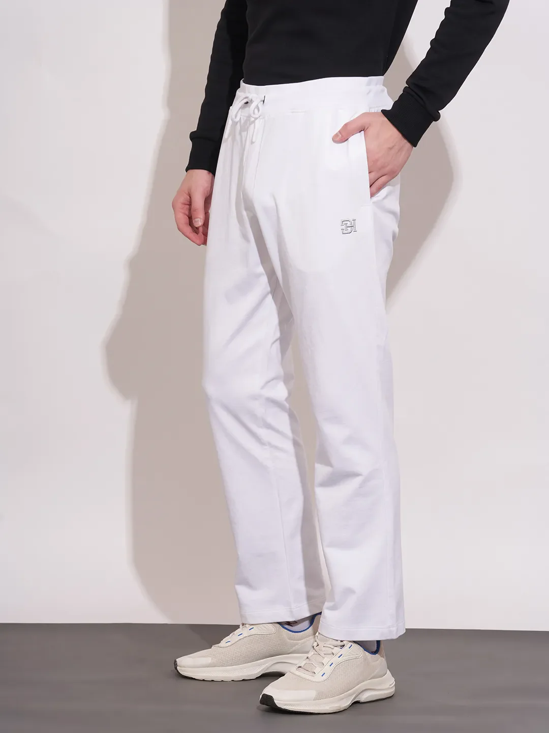 White Regular Fit Track Pants For Men By Being Human Clothing - Image 2
