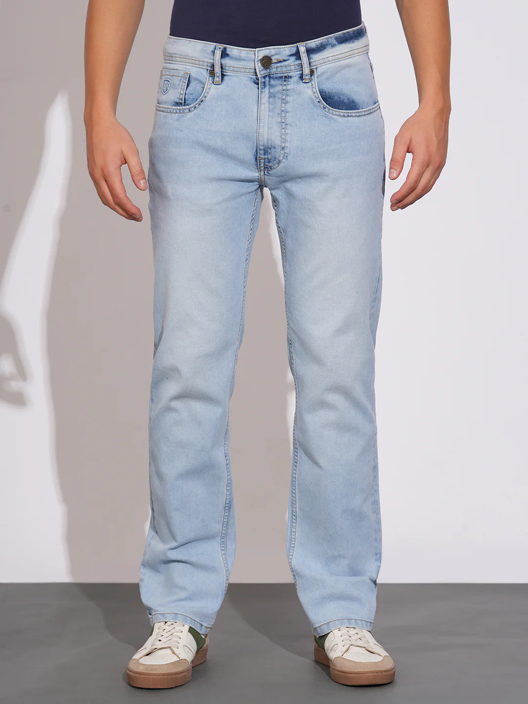 Mid Tone Straight Fit Denims for Men by Being Human Clothing