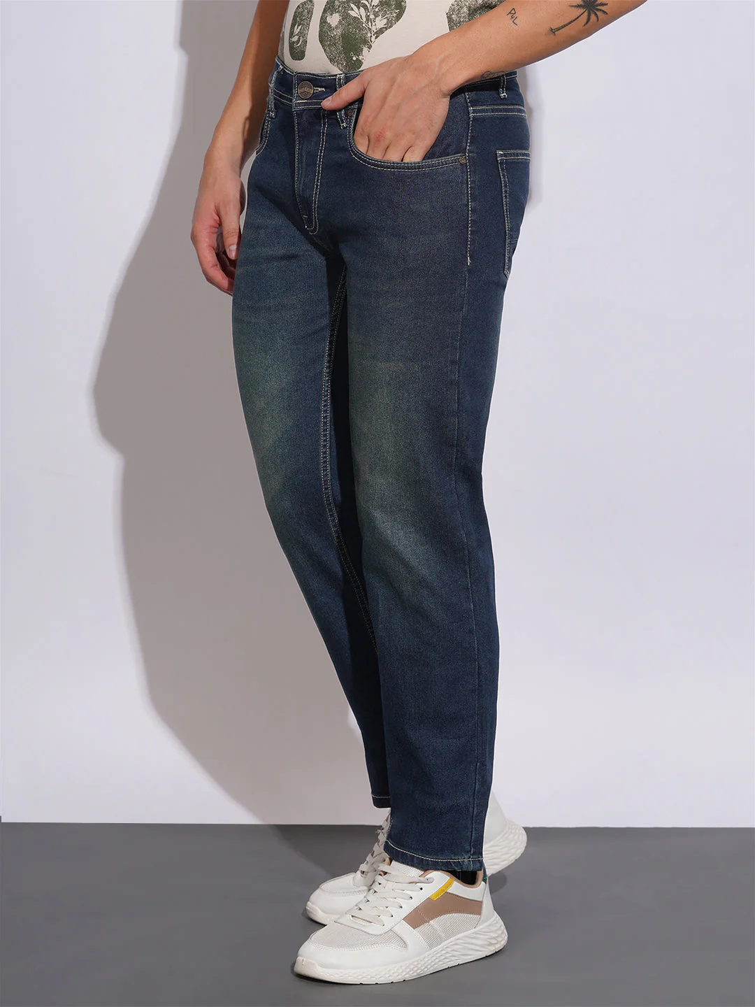 Mid Tone Straight Fit Jeans for Men by Being Human Clothing - Image 2