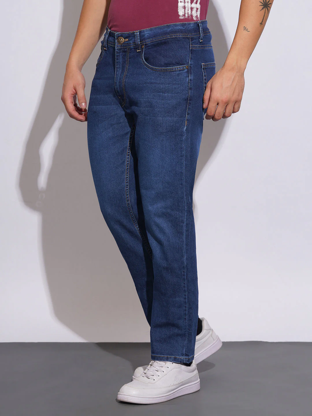 Mid Tone Straight Fit Jeans for Men by Being Human Clothing - Image 2