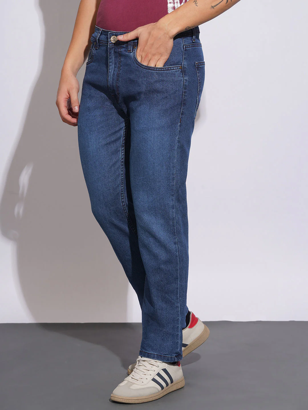 Mid Tone Straight Fit Jeans for Men by Being Human Clothing - Image 2
