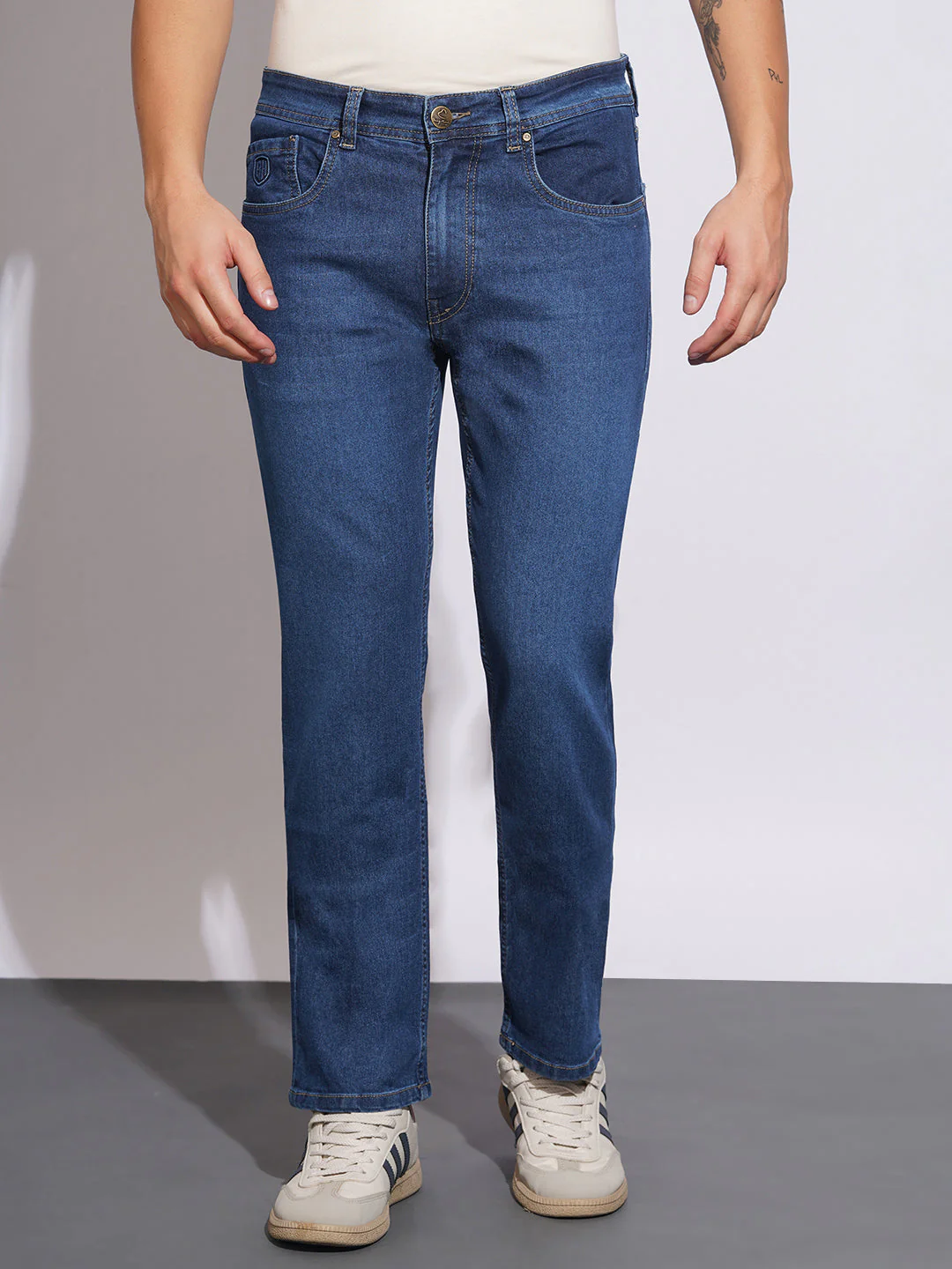 Mid Tone Straight Fit Jeans for Men by Being Human Clothing