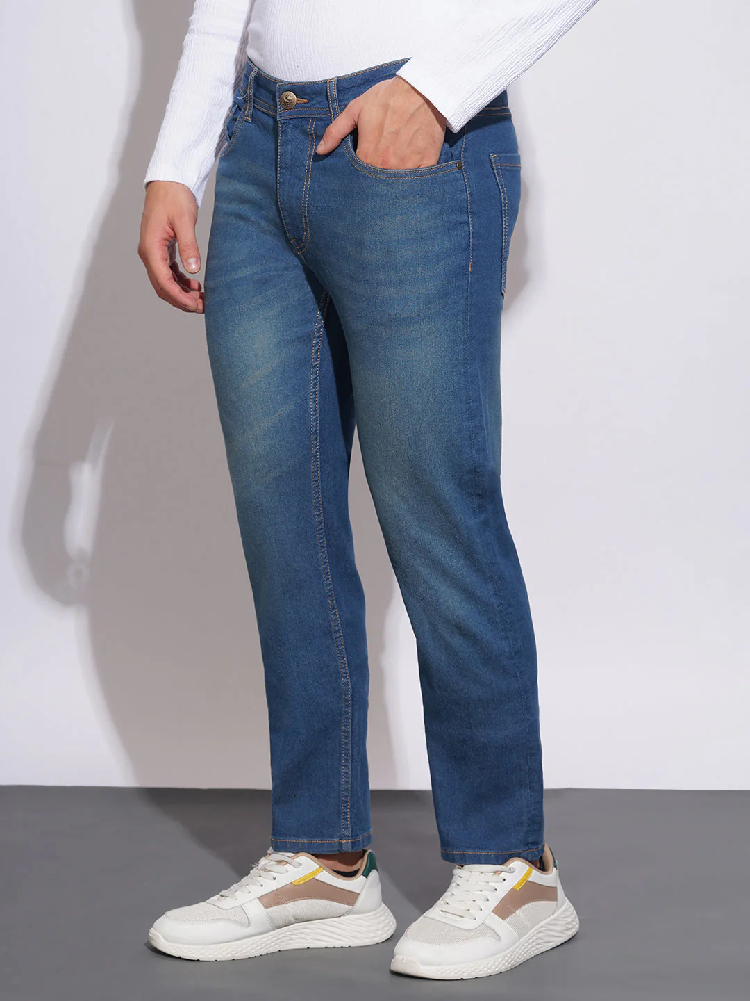 Mid Tone Straight Fit Jeans for Men by Being Human Clothing - Image 2