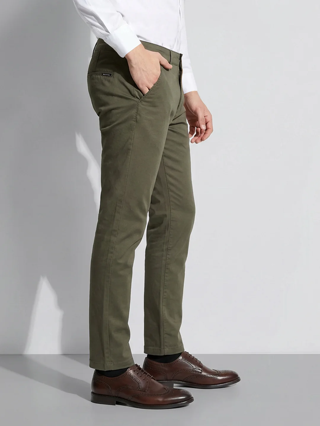 Military Green Slim Fit Men's Mid Rise Chinos by Being Human Clothing - Image 2