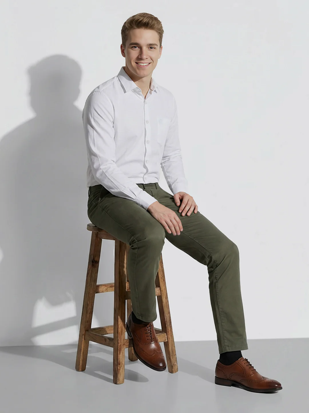 Military Green Slim Fit Men's Mid Rise Chinos by Being Human Clothing - Image 4
