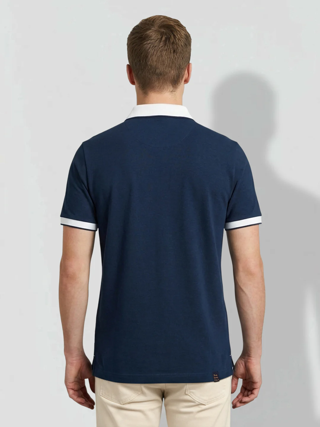 Navy Blue Men's Contrast Collar Polo T-Shirt by Being Human Clothing - Image 3
