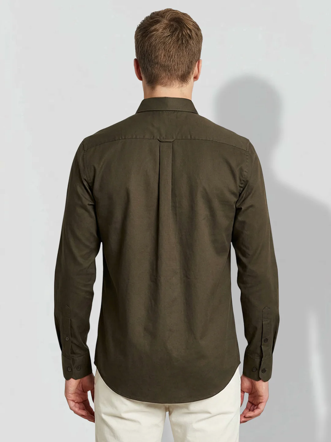 Olive Moderno Fit Men's Long Sleeves Spread Collar Shirt by Being Human Clothing - Image 3