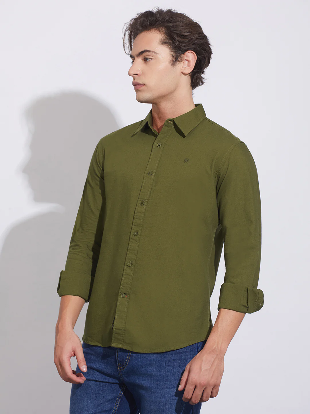 Olive Moderno Fit Regular Collar Shirt for Men by Being Human Clothing - Image 2