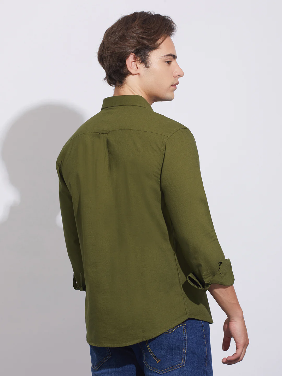 Olive Moderno Fit Regular Collar Shirt for Men by Being Human Clothing - Image 3