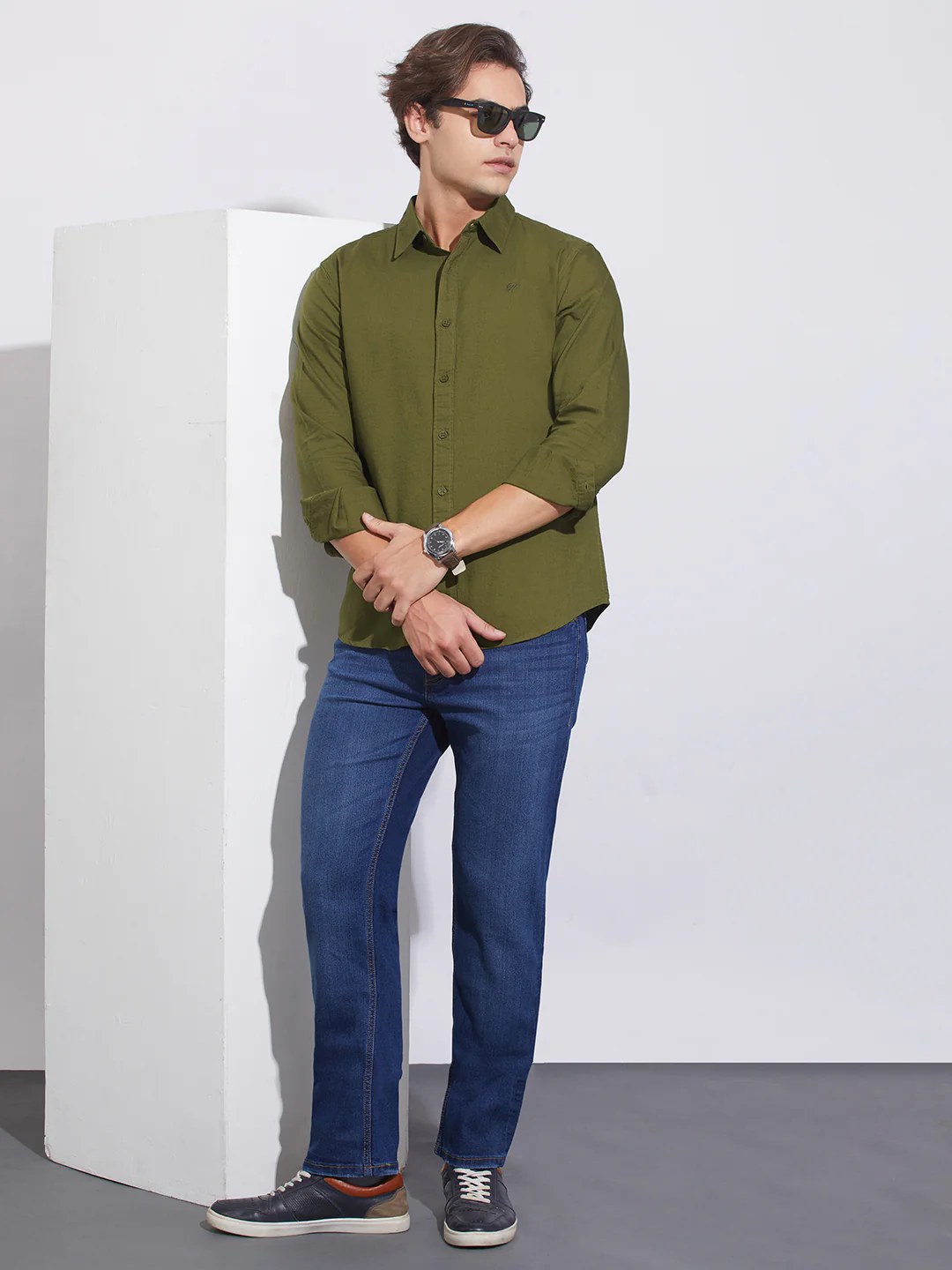 Olive Moderno Fit Regular Collar Shirt for Men by Being Human Clothing - Image 4