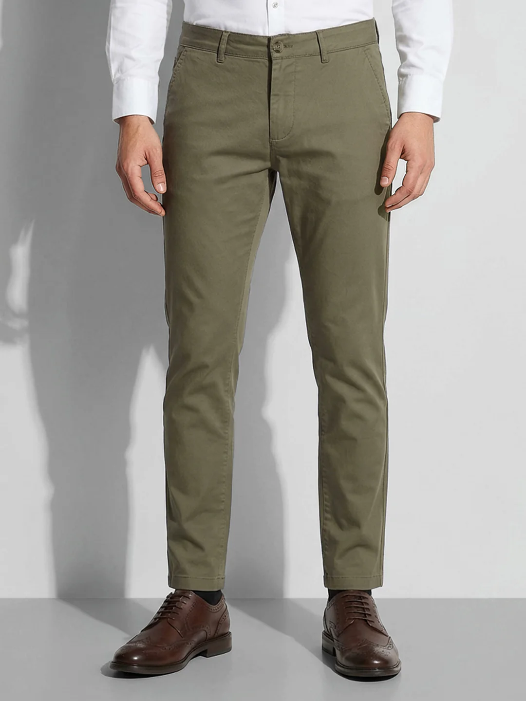 Olive Slim Fit Men's Mid Rise Chinos by Being Human Clothing