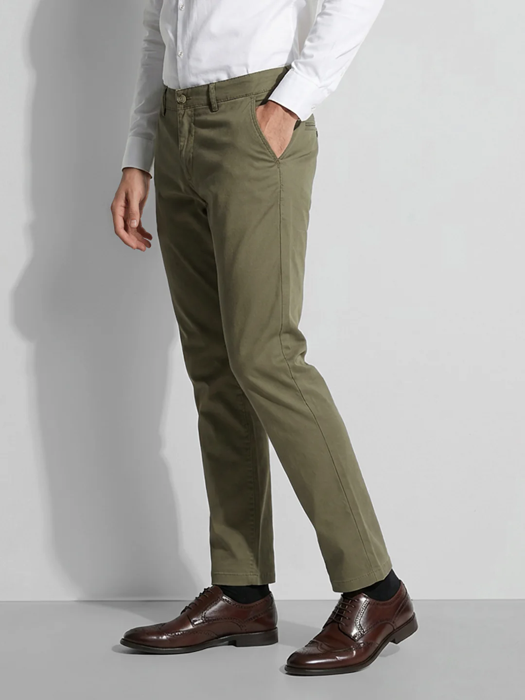 Olive Slim Fit Men's Mid Rise Chinos by Being Human Clothing - Image 2