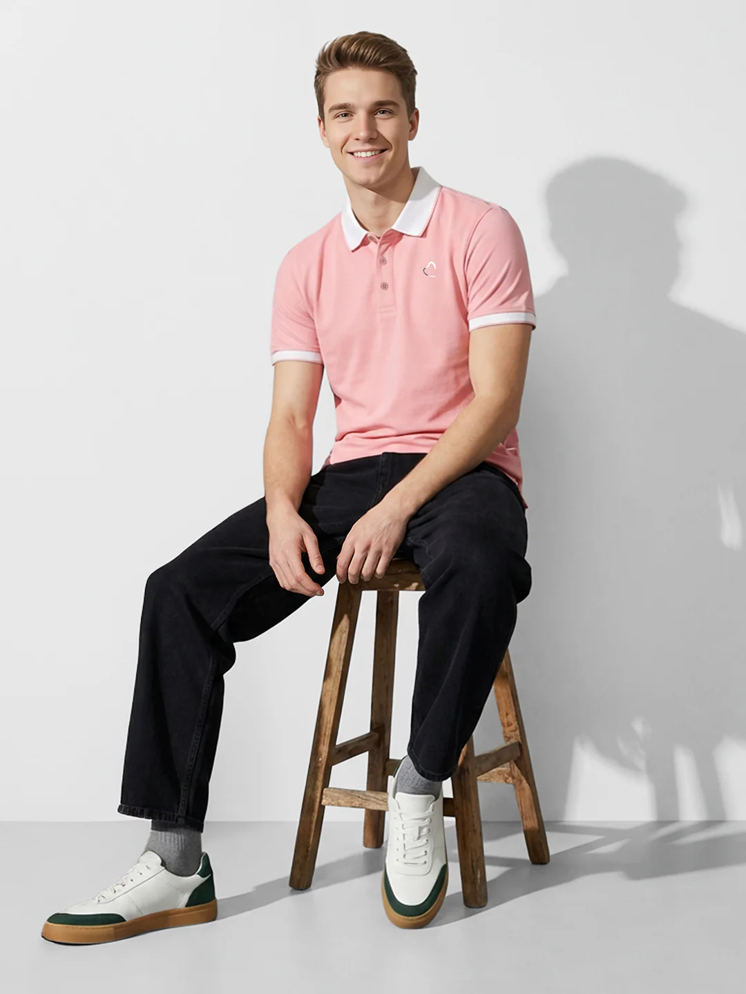 Pink Contrast collar Men's Polo Collar T-Shirt by Being Human Clothing - Image 4