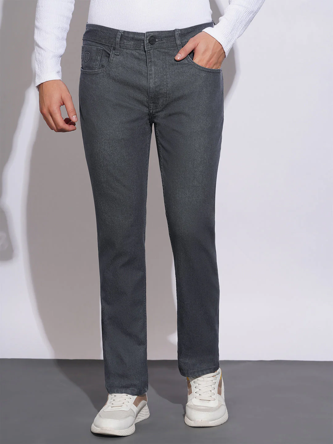 Raw Grey Straight Fit Jeans for Men by Being Human Clothing