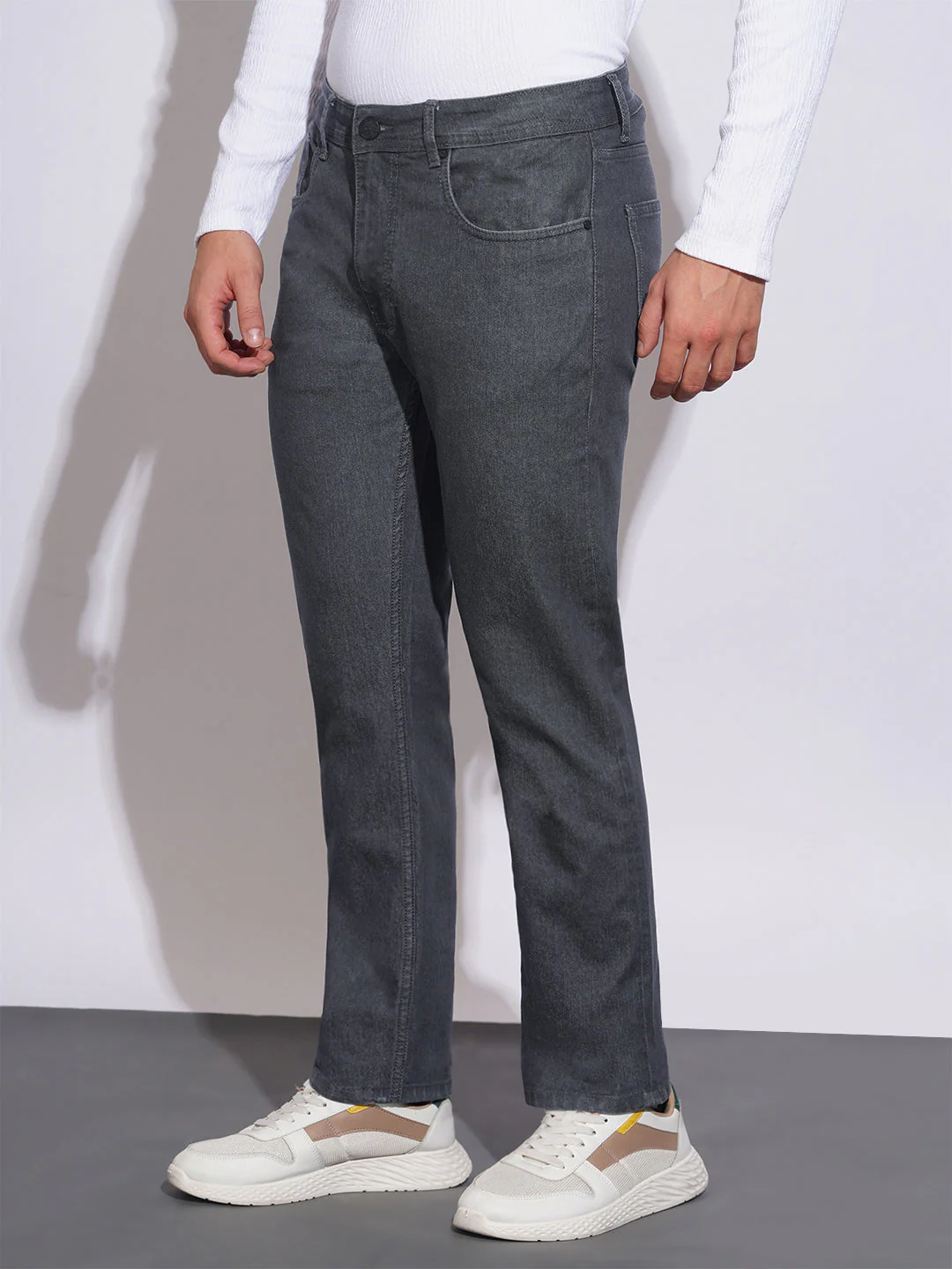 Raw Grey Straight Fit Jeans for Men by Being Human Clothing - Image 2