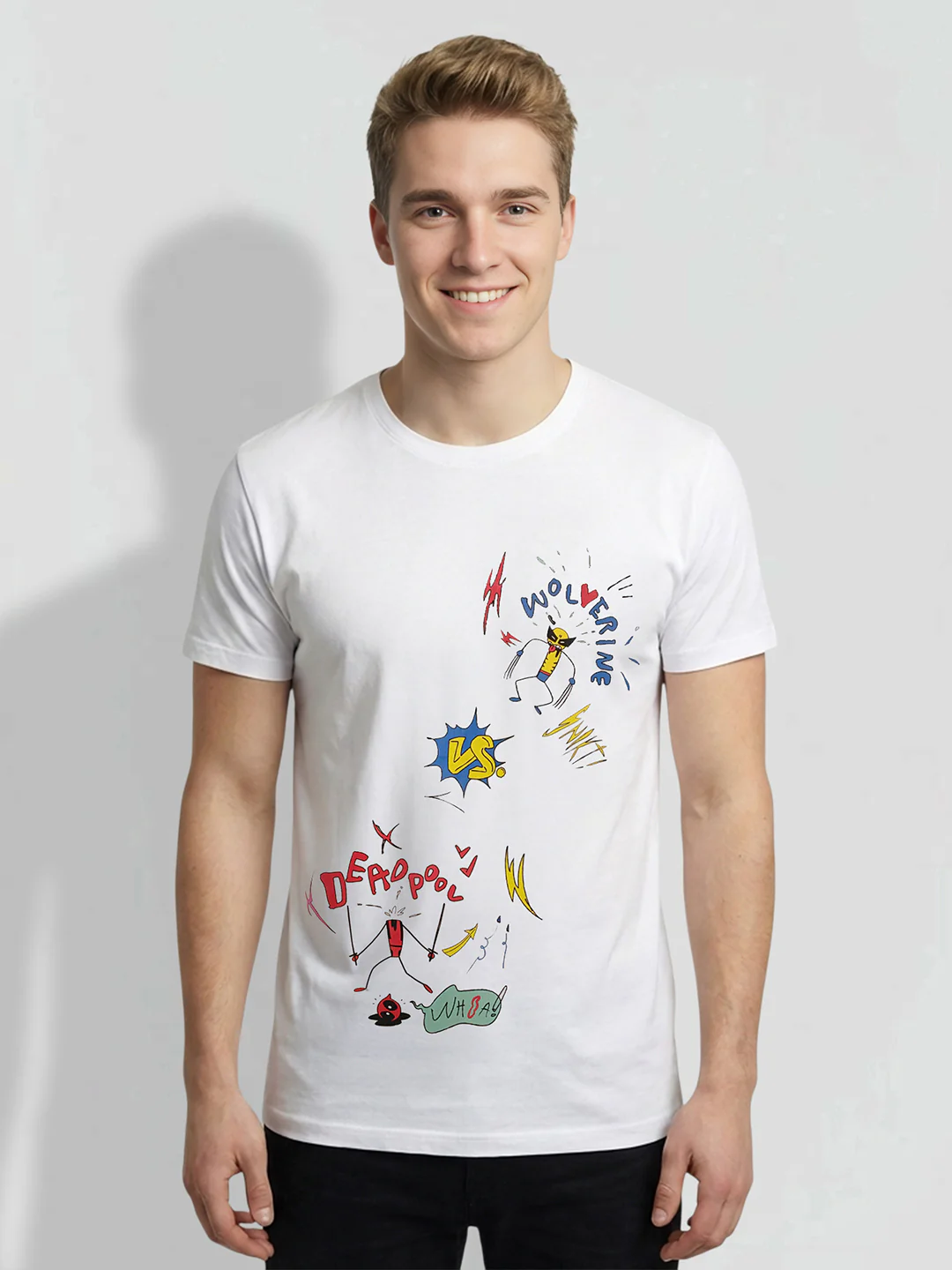 White Easy Fit Men's Deadpool Graphic Crew Neck T-Shirt by Being Human Clothing