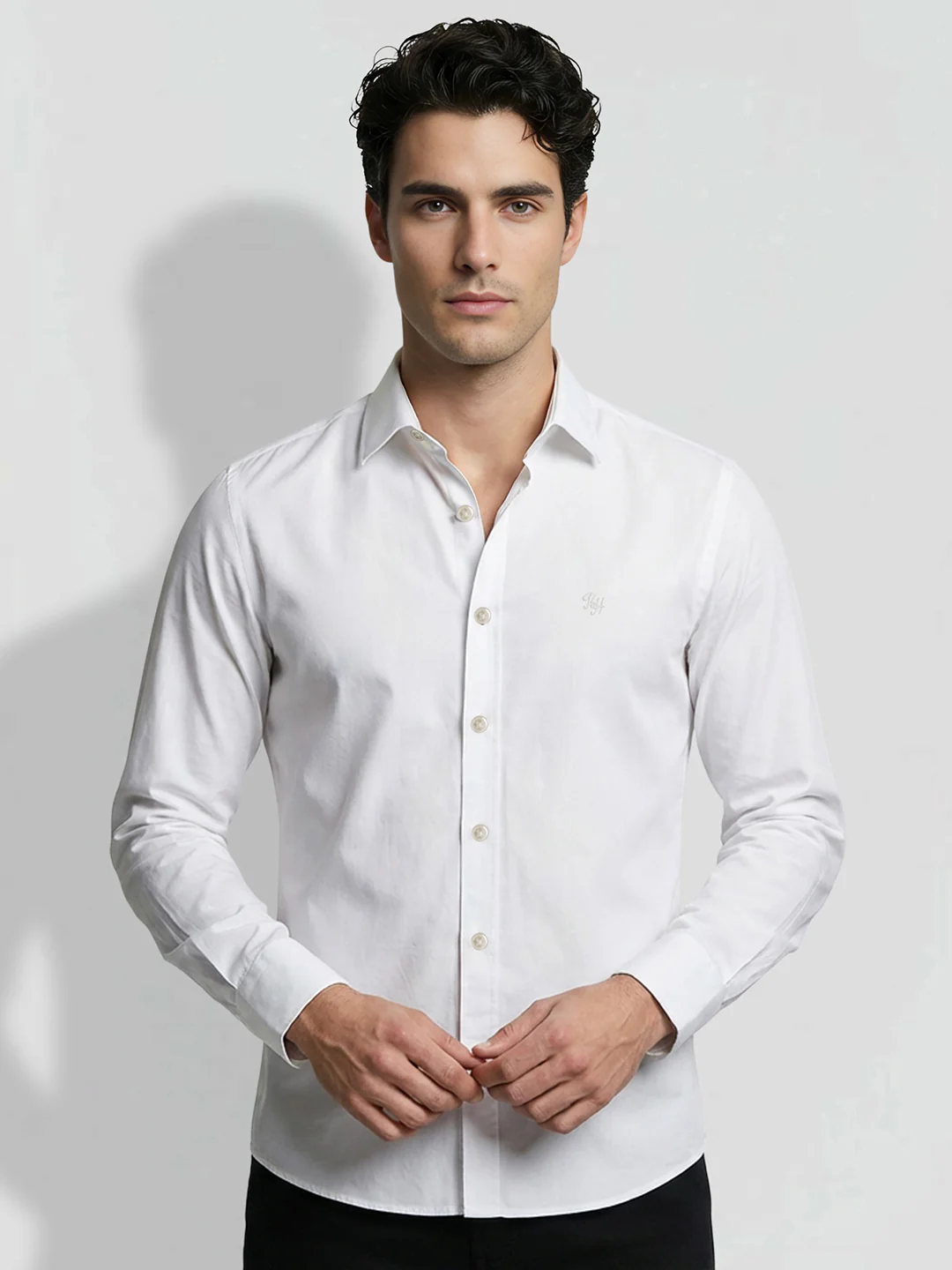 White Moderno Fit Men's Long Sleeves Spread Collar Shirt by Being Human Clothing