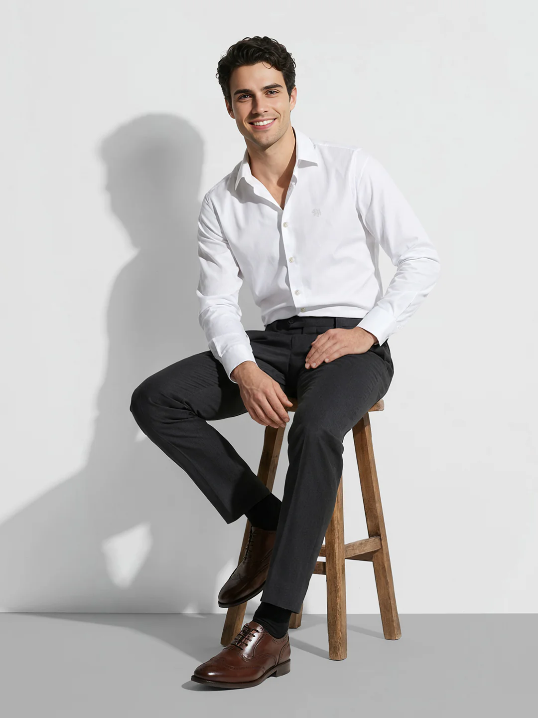 White Moderno Fit Men's Long Sleeves Spread Collar Shirt by Being Human Clothing - Image 4