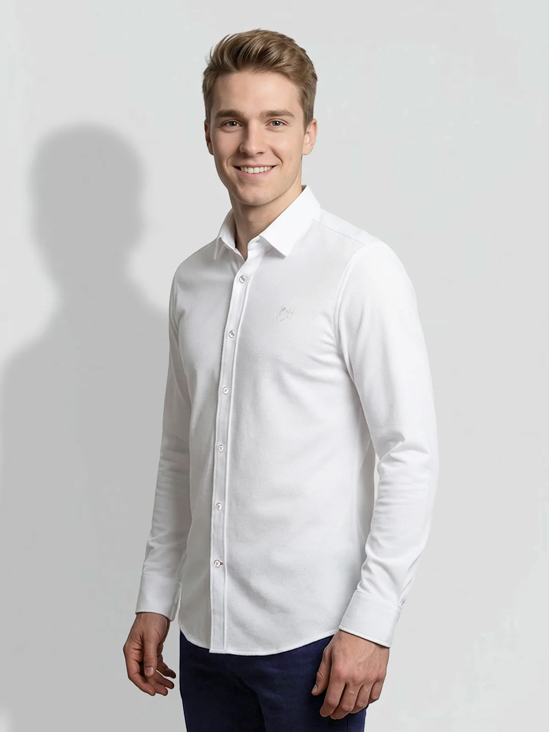 White Moderno Fit Men's Long Sleeves Spread Collar Shirt by Being Human Clothing - Image 2