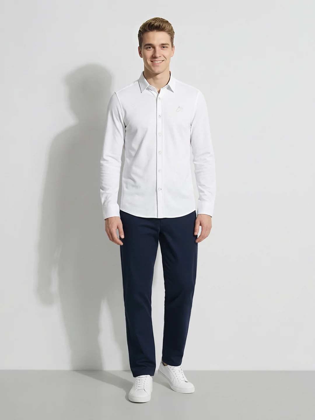 White Moderno Fit Men's Long Sleeves Spread Collar Shirt by Being Human Clothing - Image 4