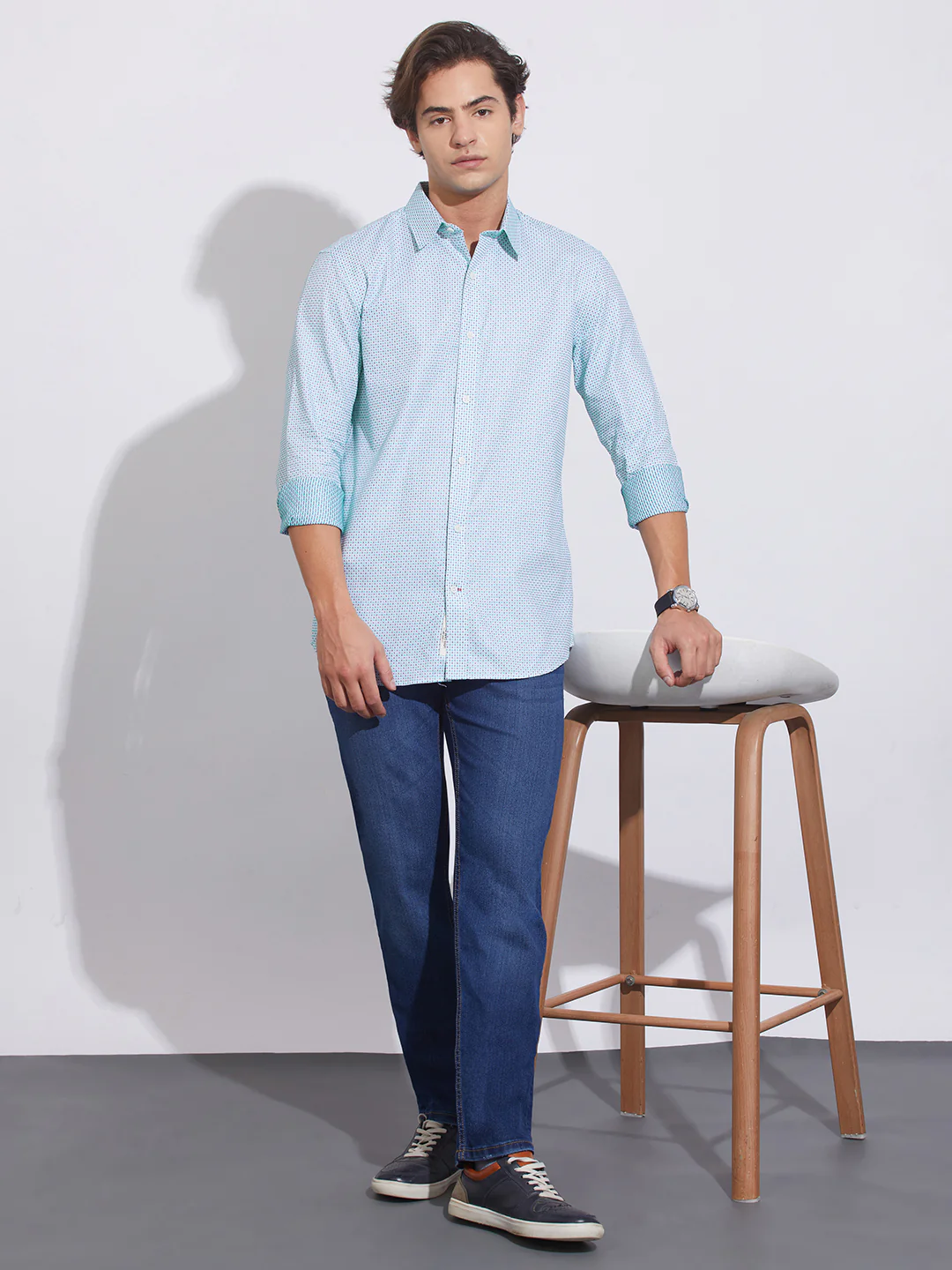 Blue Moderno Fit Regular Collar Shirt for Men by Being Human Clothing - Image 4